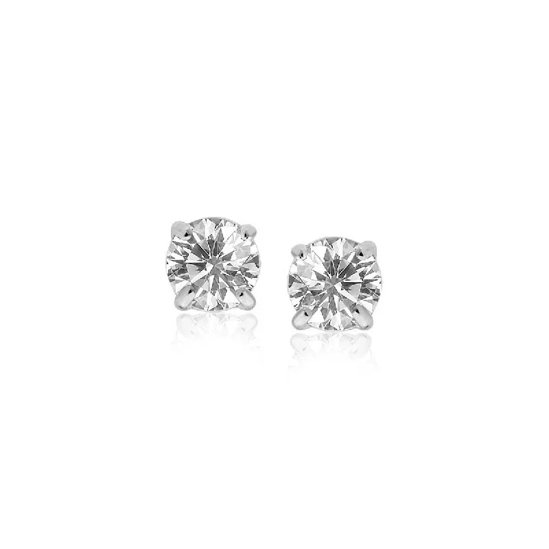 tendril engraved earrings-14k White Gold 4mm Faceted White Cubic Zirconia Stud Earrings