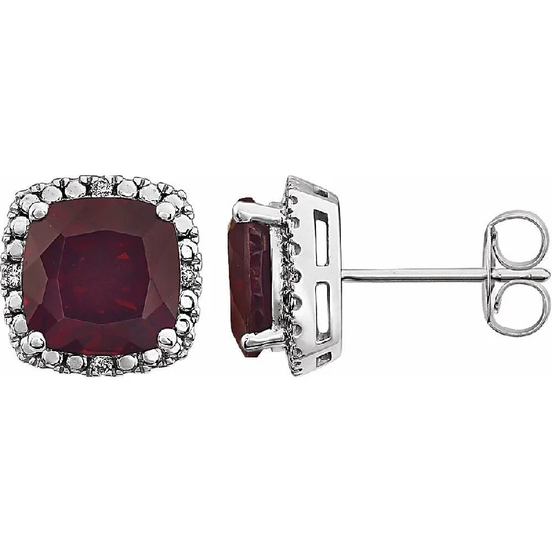 narrow gemstone earrings-14k White Gold Mozambique Garnet & .06 CTW Diamond Stud Earring for Women