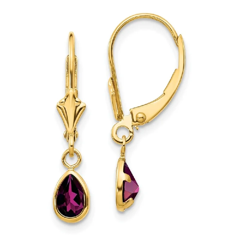 tendril carved earrings-14k Yellow Gold 6x4mm Rhodolite Garnet Stud Earrings (L-23 mm, W-4 mm)