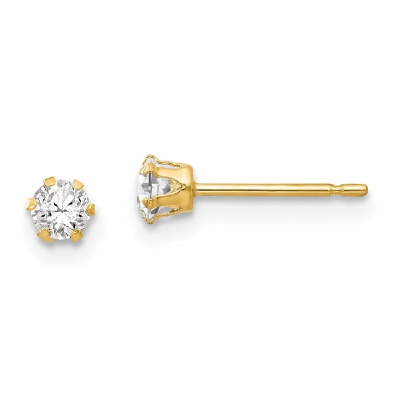 arched modern earrings-14k Yellow Gold Cubic Zirconia Stud Earrings (L-3 mm, W-3 mm)