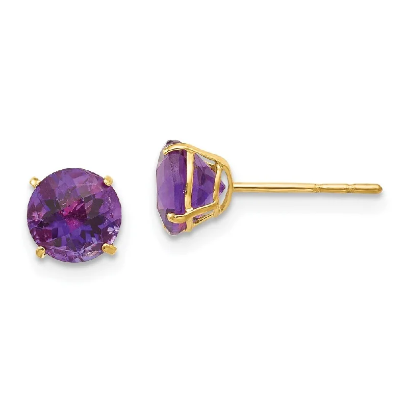 garnet healing earrings-14k Yellow Gold Round Gemstone Stud Earrings (L-6 mm, W-6 mm)