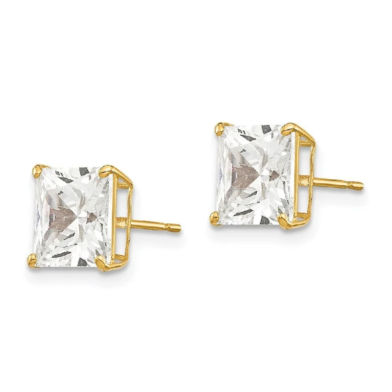 heirloom birthstone earrings-14k Yellow Gold Square CZ Stud Earrings (L-7 mm, W-8 mm)