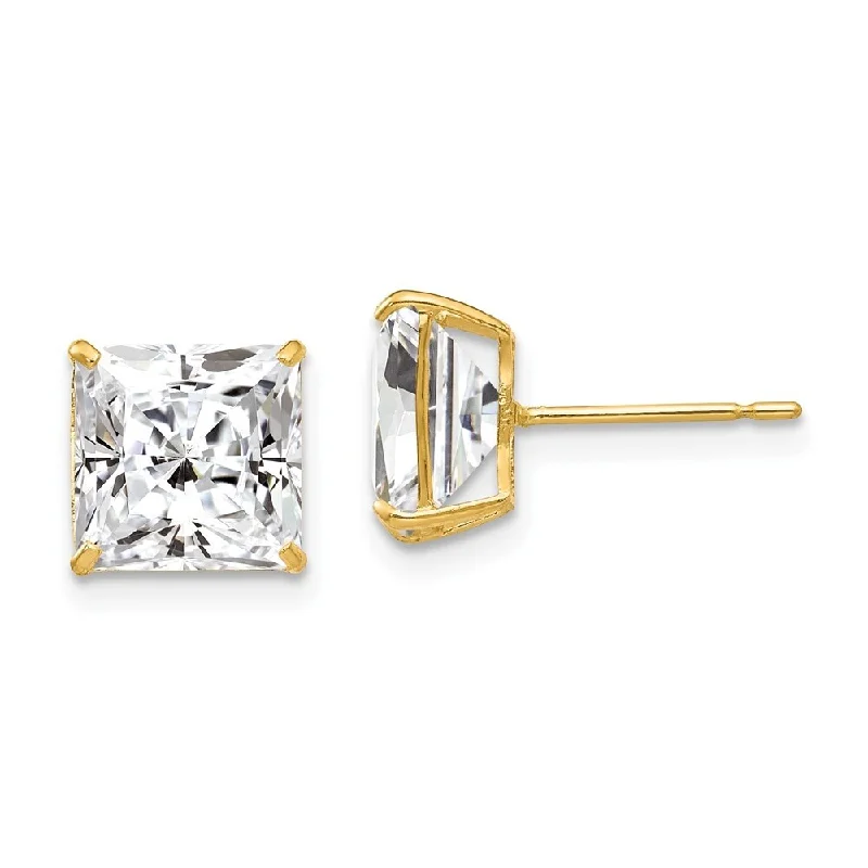 sci-fi gemstone earrings-14k Yellow Gold Square CZ Stud Earrings (L-9 mm, W-9 mm)