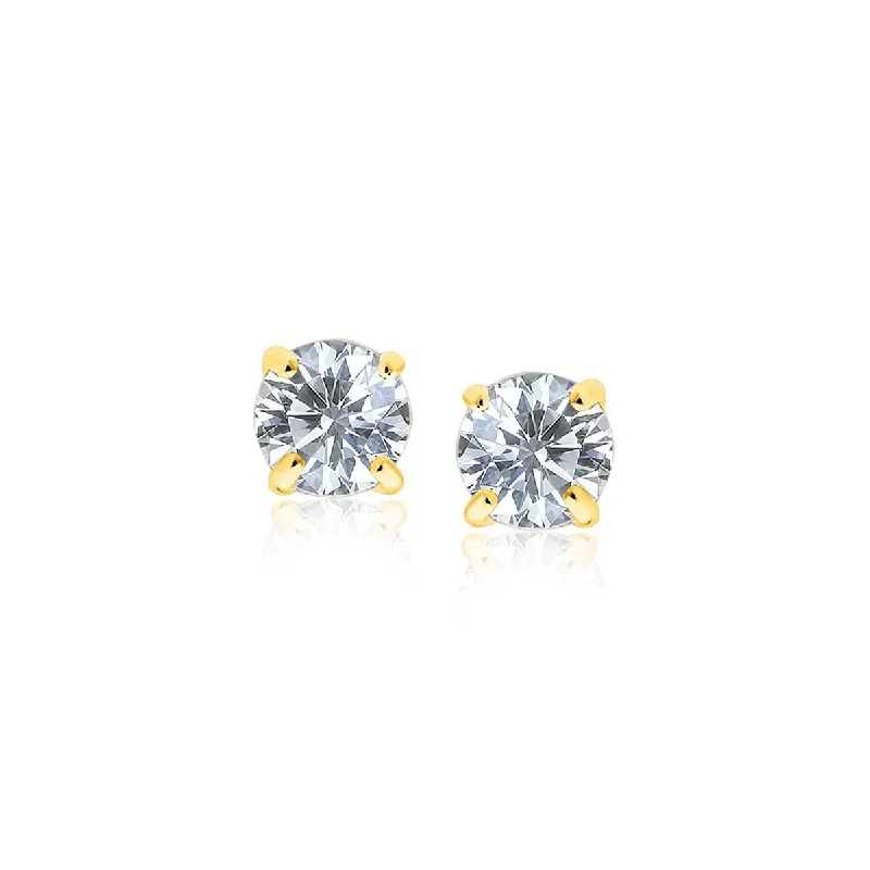 six-gem chandelier earrings-14k Yellow Gold Stud Earrings with White Hue Faceted Cubic Zirconia