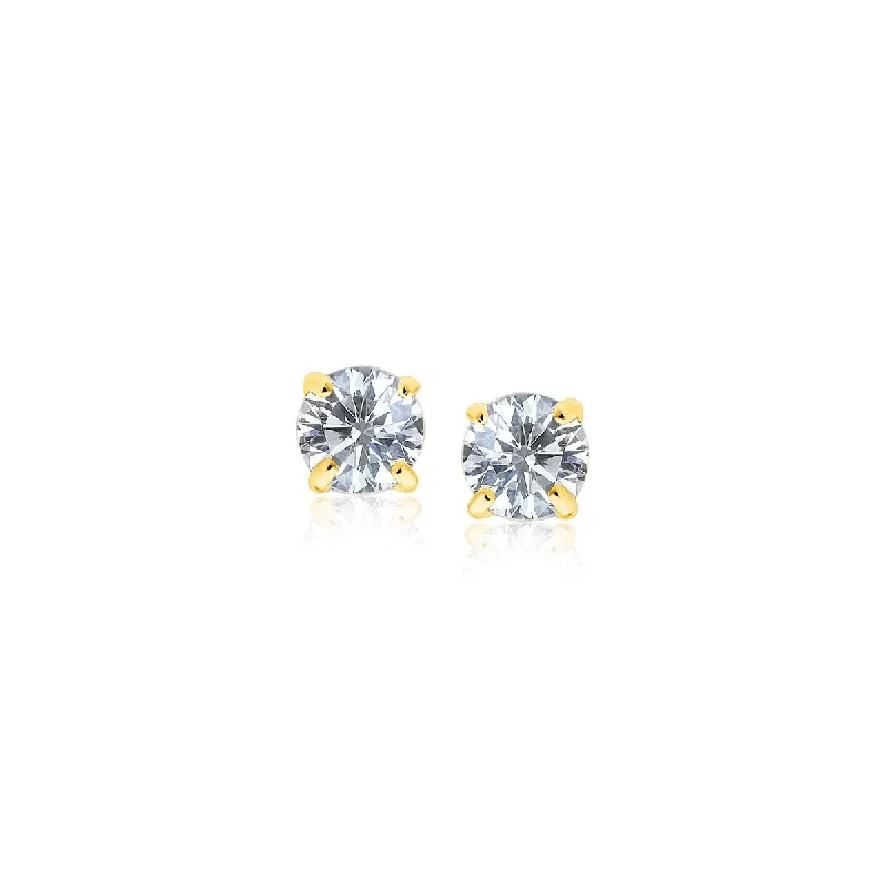 lavish statement earrings-14k Yellow Gold Stud Earrings with White Hue Faceted Cubic Zirconia