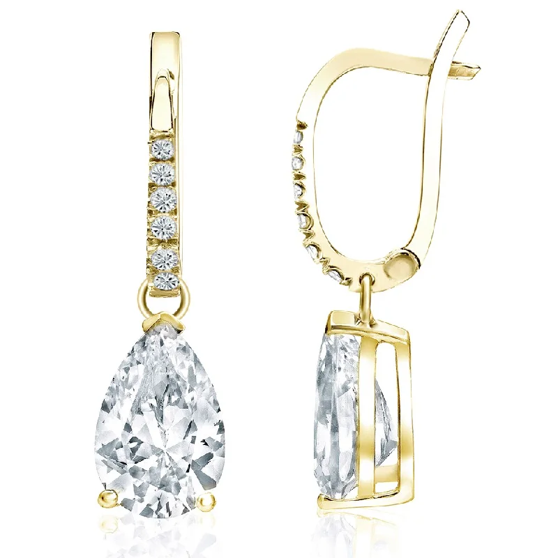 robust statement earrings-18k Yellow Gold 2 1/10ct TDW Pear Shaped Diamond Dangle Earrings by Auriya