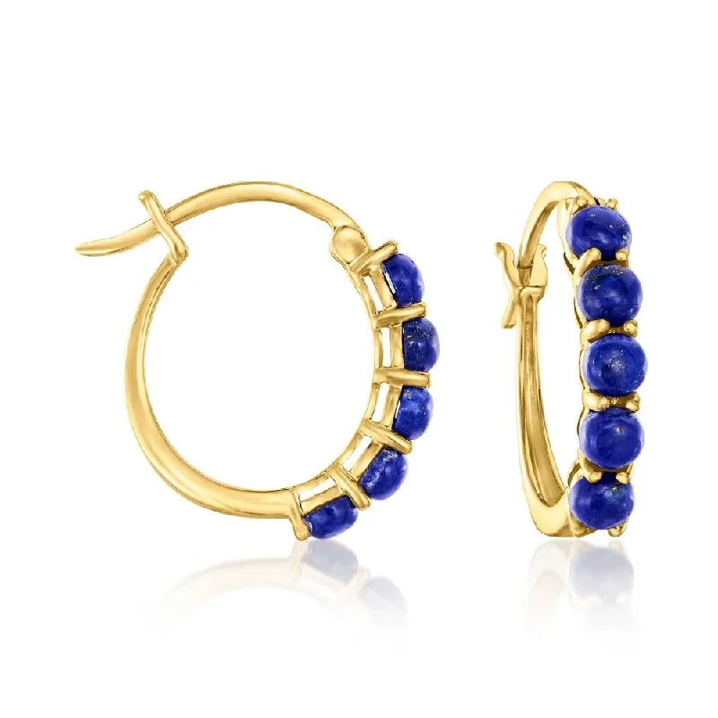 stretchable gold earrings-18K Yellow Gold Plated Over Sterling Silver Lapis Lazuli Hoop Earrings