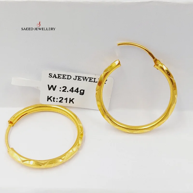 tendril engraved earrings-Hoop Earrings