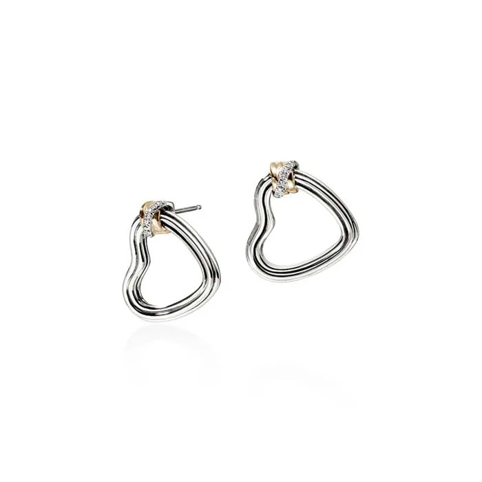 coral reef earrings-John Hardy Bamboo Heart Hoops with Diamonds in Sterling Silver and 14K Yellow Gold