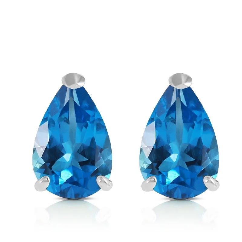 sci-fi gold earrings-3.15 Carat 14K Solid White Gold Stud Earrings Natural Blue Topaz