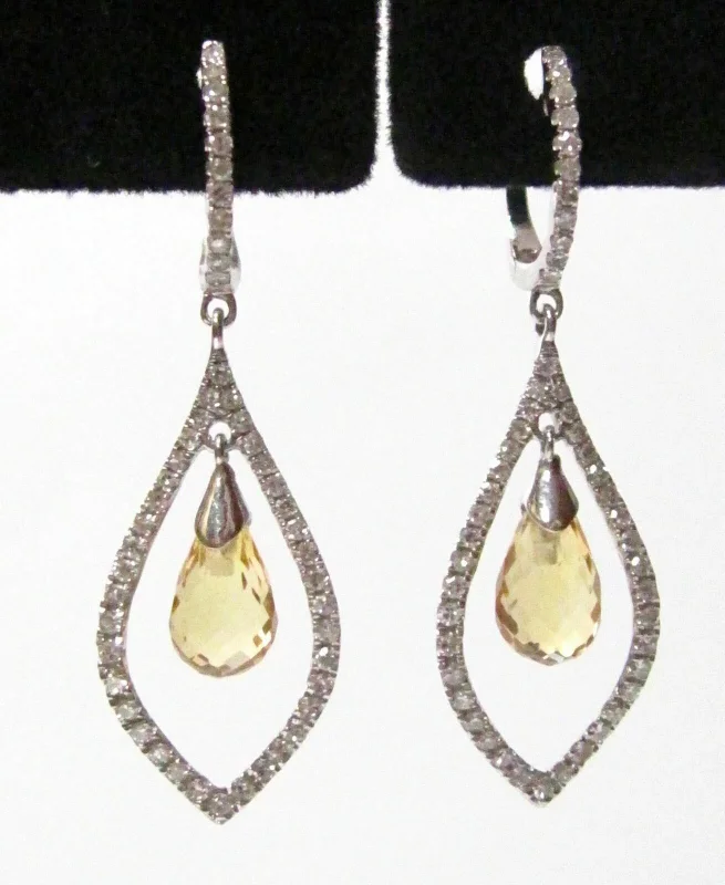 sci-fi matte earrings-3.95 TCW Natural Pear Citrine Quartz & Diamonds Drop/Dangle Earrings 14k Gold