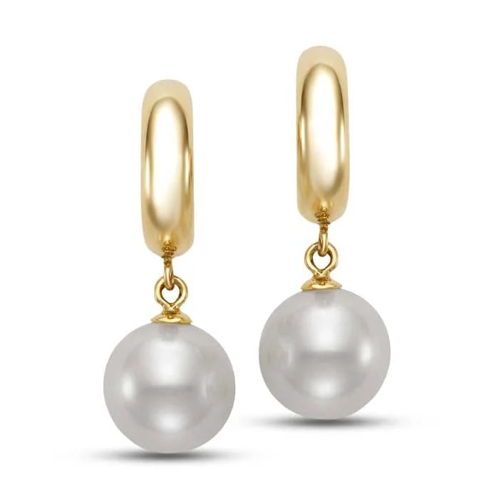 tendril charm earrings-Mastoloni 9-9.5mm Freshwater Cultured Pearl Half-Hoop Dangle in 14K Yellow Gold