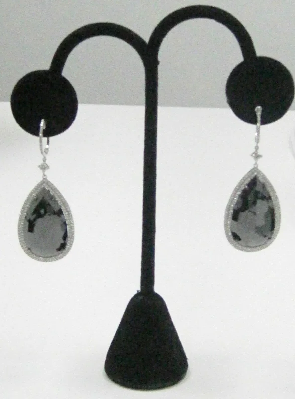 twisted silver earrings-35.77 TCW HUGE Drop Pears Black Diamond Dangling Earrings 14kt White Gold