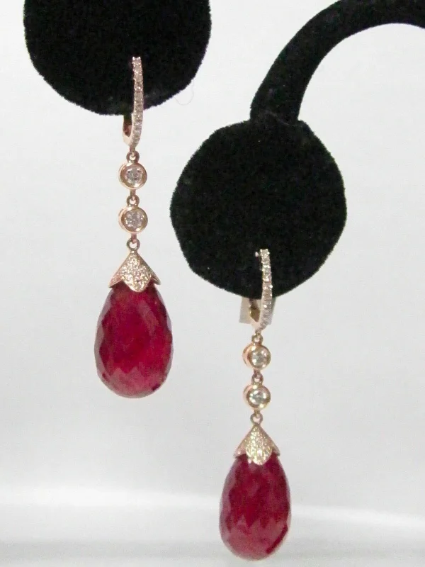 custom nebula earrings-35.85 TCW Pear Shape Red Ruby & Diamond Drop/Dangle Earrings 14k Rose Gold