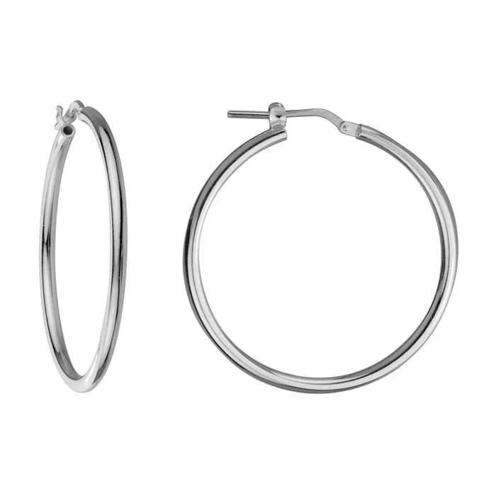 tendril carved earrings-Mountz Collection Round Tube Hoop Earrings in Sterling Silver