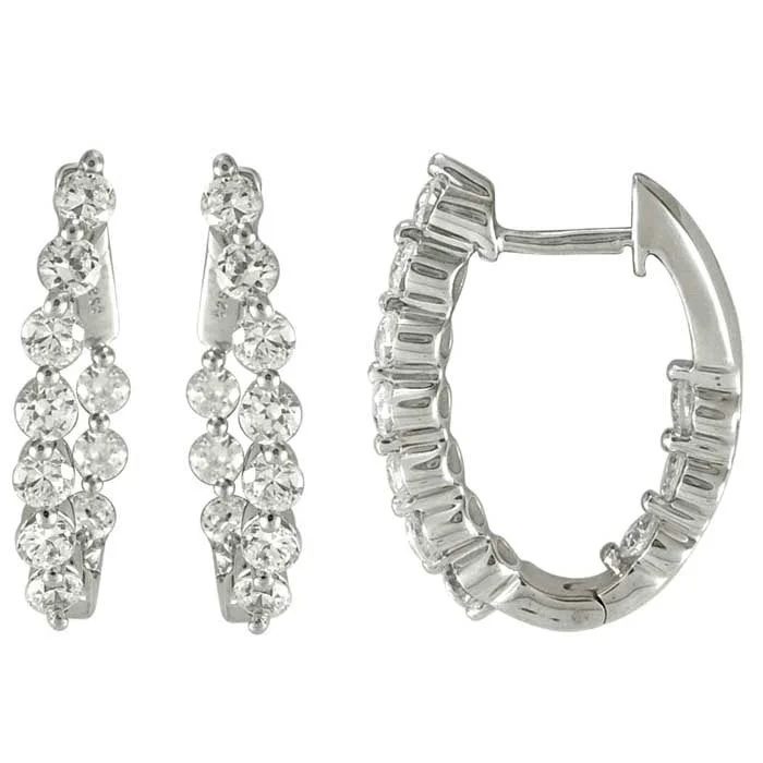 narrow birthstone earrings-Mountz Collection 1.50CTW Inside/Outside Oval Diamond Hoop Earrings in 14K White Gold