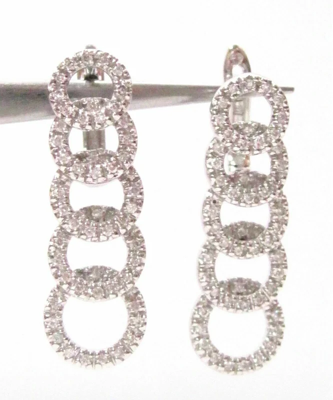 lavish statement earrings-.60 TCW 5 Circles Dangling Round Diamond Earrings G SI1 14k White Gold Push Back