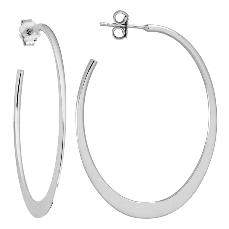 wave-shaped charm earrings-Mountz Collection Flat Oval Hoops in Sterling Silver