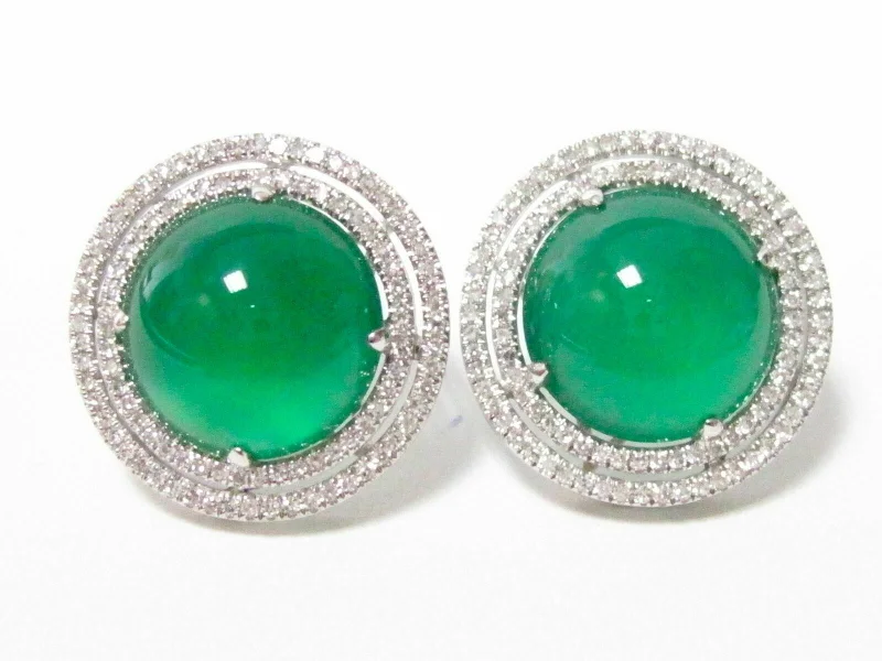 rugged turquoise earrings-9.26 TCW Chrysoprase Chaceldony & Diamond Accents Earrings 14k White Gold