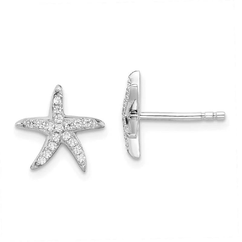 vintage-style drop earrings-925 Sterling Silver Cubic Zirconia Brilliant Embers Starfish Stud Earrings