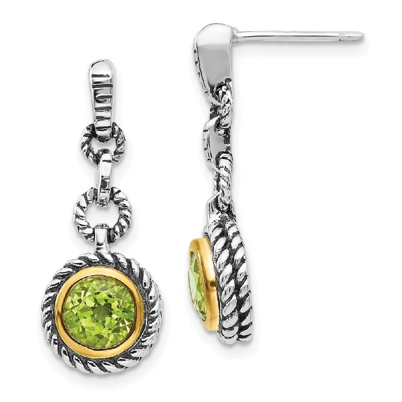 six-gem chandelier earrings-925 Sterling Silver Gold-tone Flash Gold- Plated Peridot Stud Earrings (L-23 mm, W-10 mm)