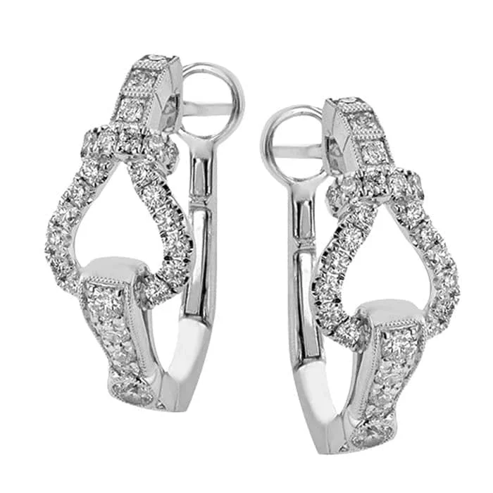 arched chandelier earrings-Simon G. Diamond Buckle Hoop Earrings in 18K White Gold