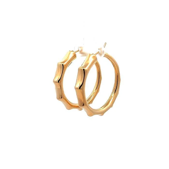 custom nebula earrings-Mountz Collection Octogon Sides Cape Electroform Hoop Earrings in 14K Yellow Gold