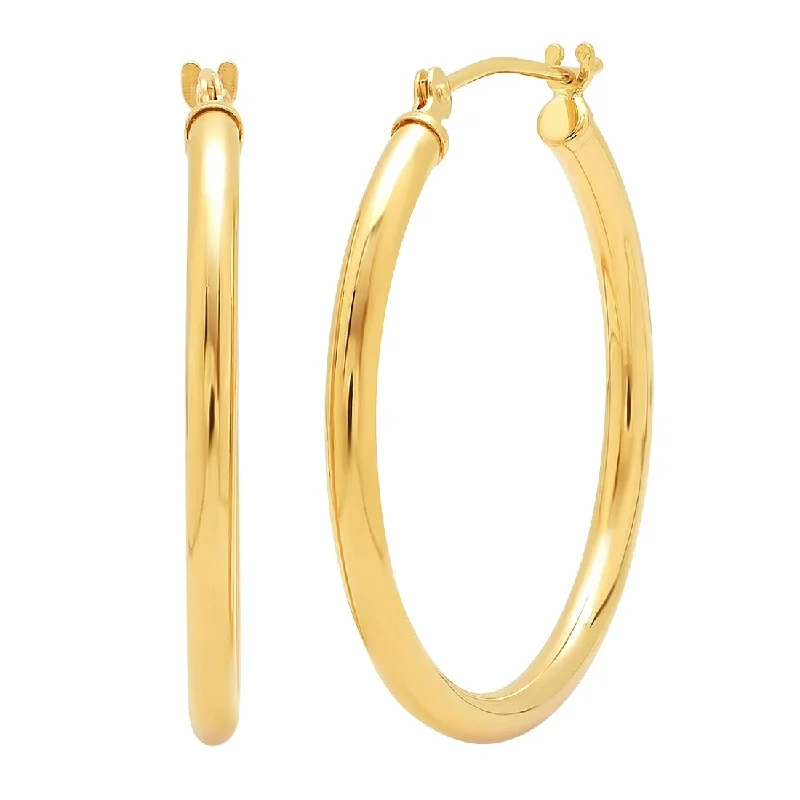 arched modern earrings-Amanda Rose Collection 1 inch 14K Yellow Gold Classic Round Hoop Earrings