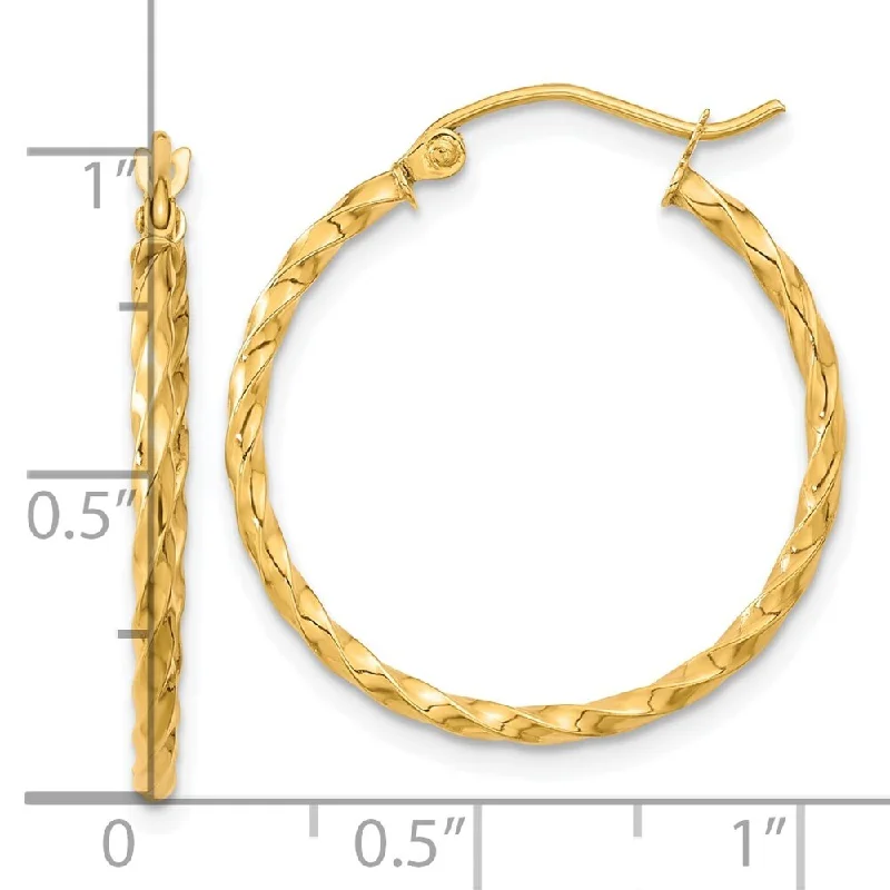 vine-themed drop earrings-Amanda Rose Collection 10K Yellow Gold 1 inch Round Polished Twisted Hoop Earrings