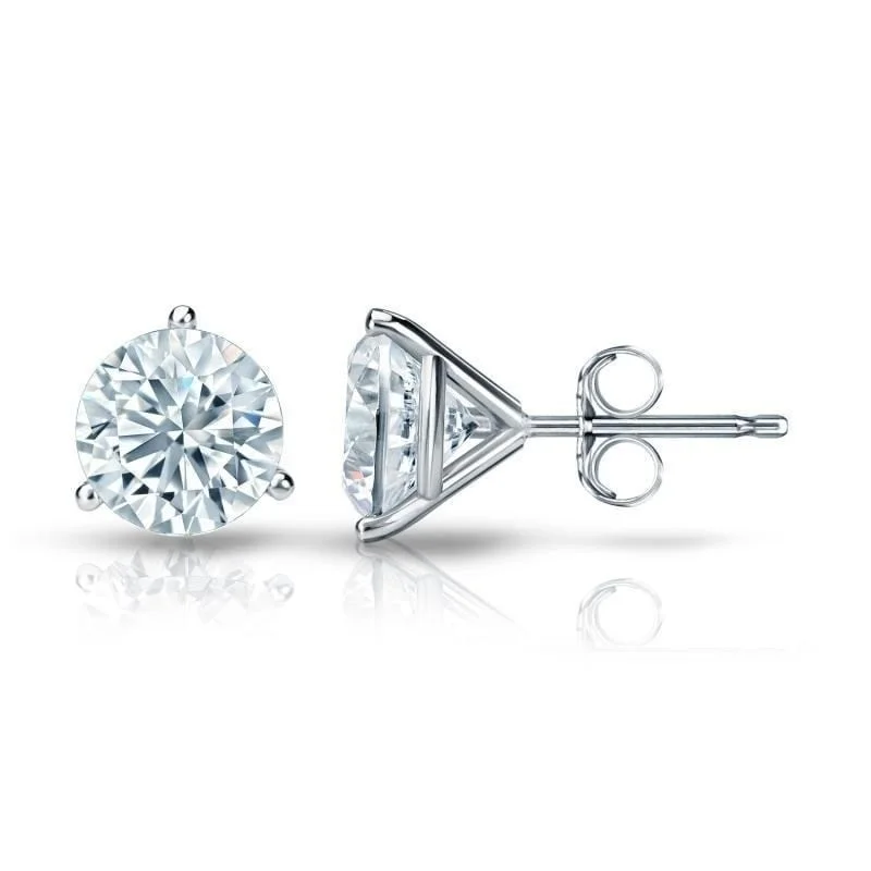 radiant stud earrings-Auriya 1 1/2ctw 3 Prong Martini Set Round Diamond Stud Earrings 18kt Gold GIA Certified