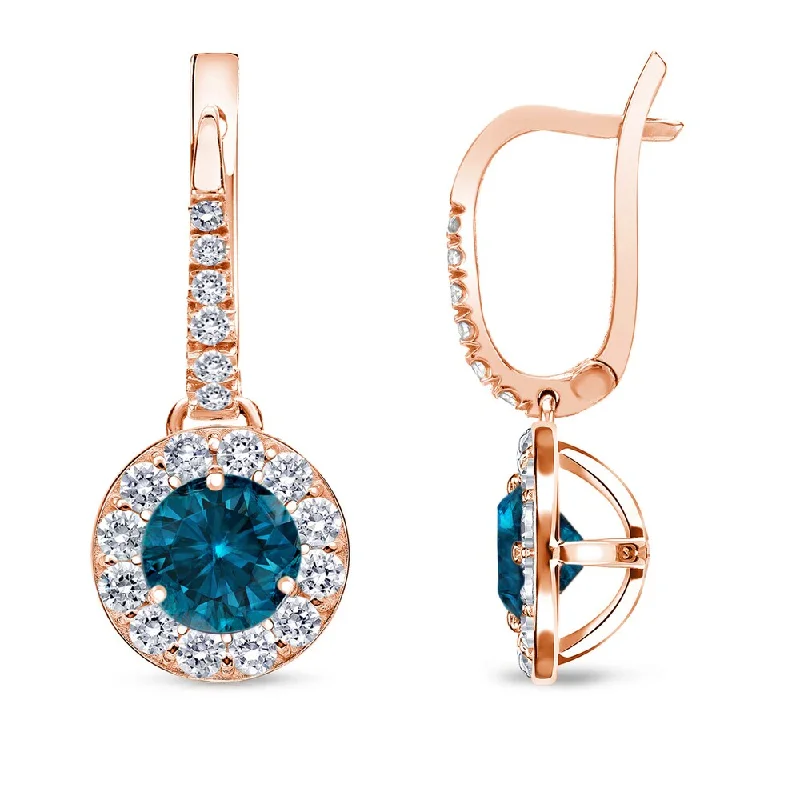 sci-fi gold earrings-Auriya 1/2 to 2ctw Blue Diamond Halo Dangle Earrings 14k Rose Gold (SI1-SI2)