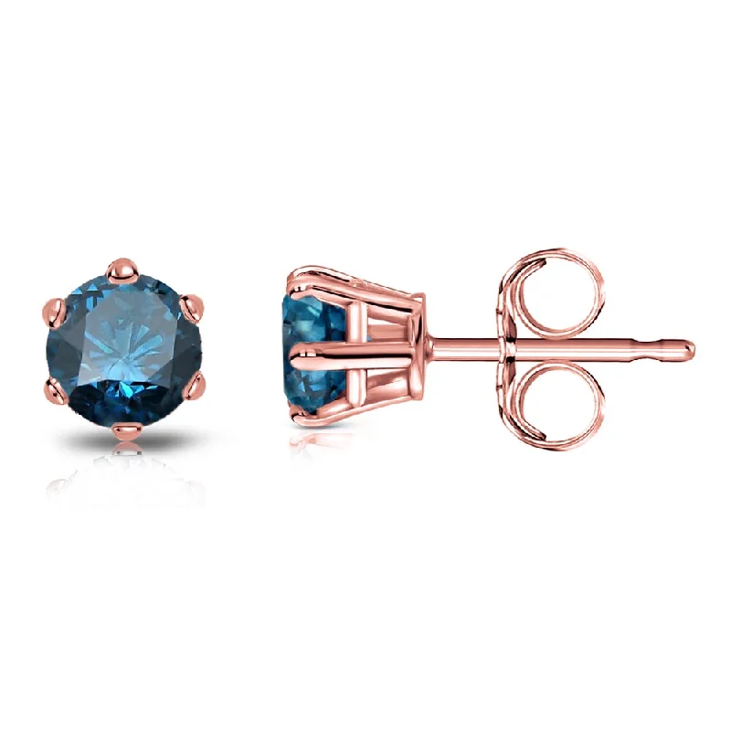 rover turquoise earrings-Auriya 1/2ctw Round Blue Diamond Stud Earrings 14k Gold 6-Prong