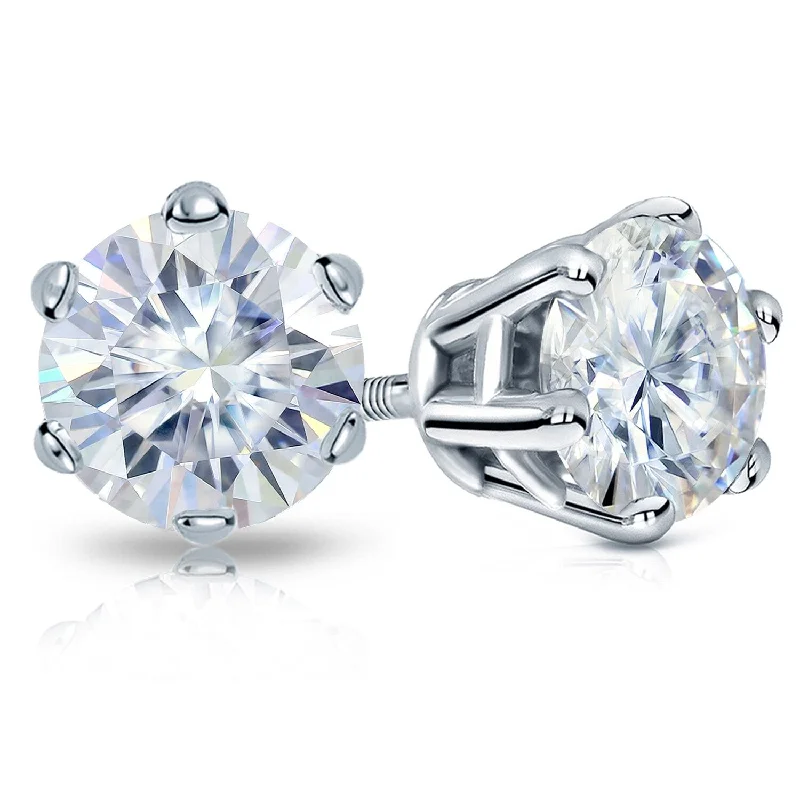 carved silver earrings-Auriya 1 carat TW Round Moissanite Stud Earrings Platinum - 5 mm