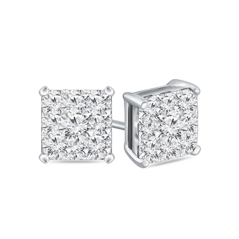 stretchable birthstone earrings-Auriya 14k Gold 1/2ctw Square Pave Diamond Stud Earrings (H-I, I1-I2)