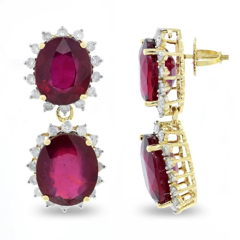 sci-fi sleek earrings-Auriya 14k Gold 22 3/4ct Ruby and 1 1/4ct TDW Diamond Earrings - Red