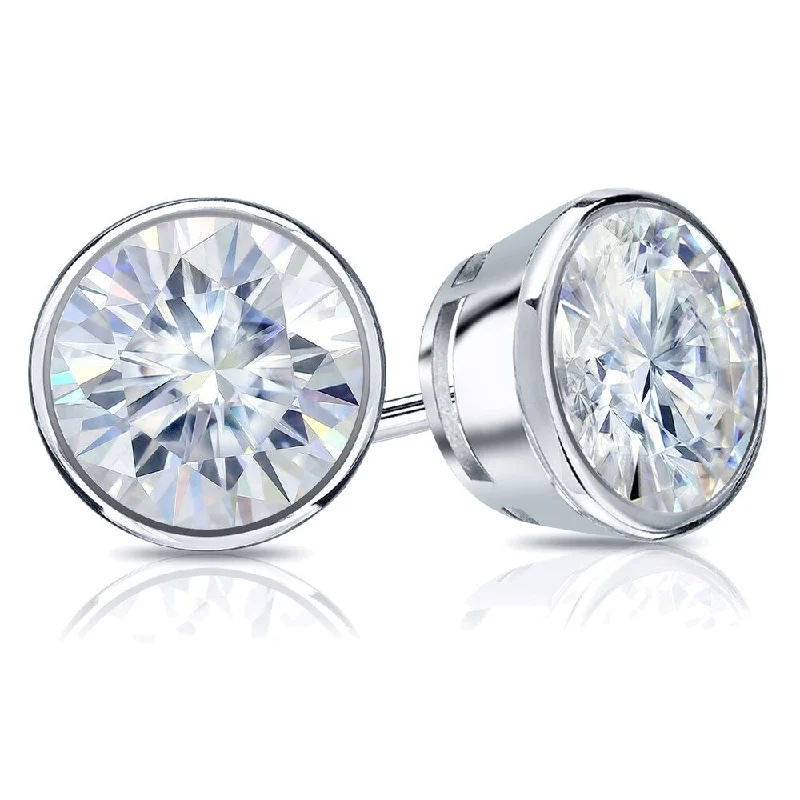 narrow birthstone earrings-Auriya 14k Gold 5ctw Bezel-set Round Moissanite Stud Earrings