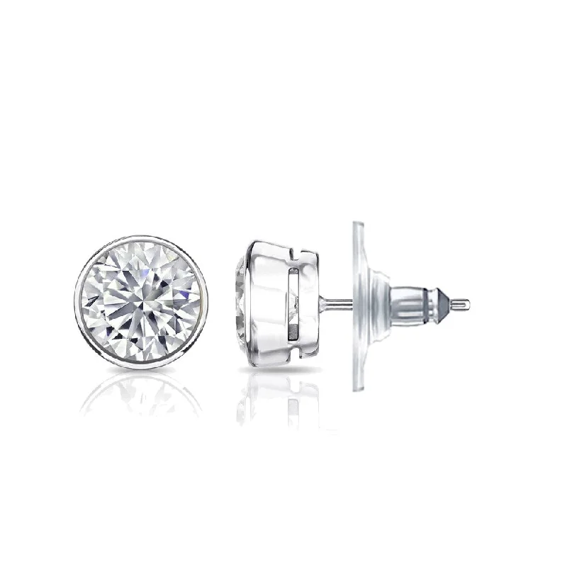 narrow stud earrings-Auriya 14k Gold GIA Certified 2.00 carat TDW Secure-Lock Bezel Set Round Diamond Stud Earrings