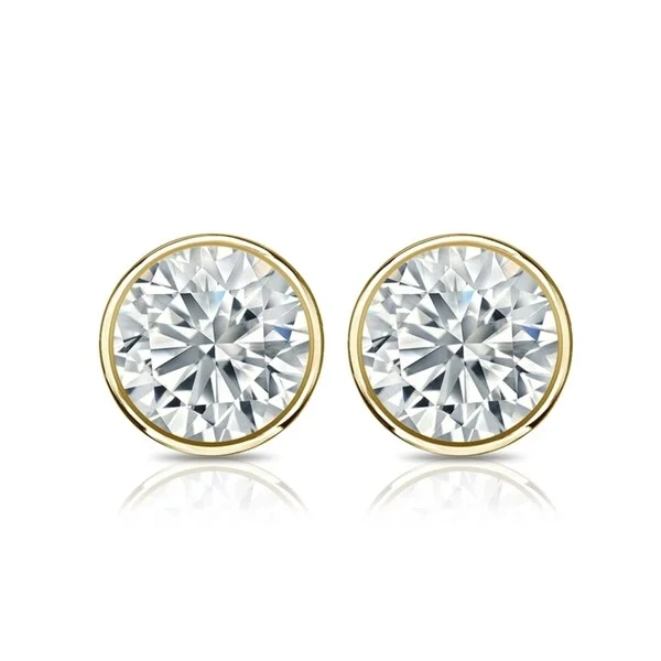 custom nebula earrings-Auriya 14k Gold GIA Certified 4.20 carat TDW Secure-Lock Bezel Set Round Diamond Stud Earrings