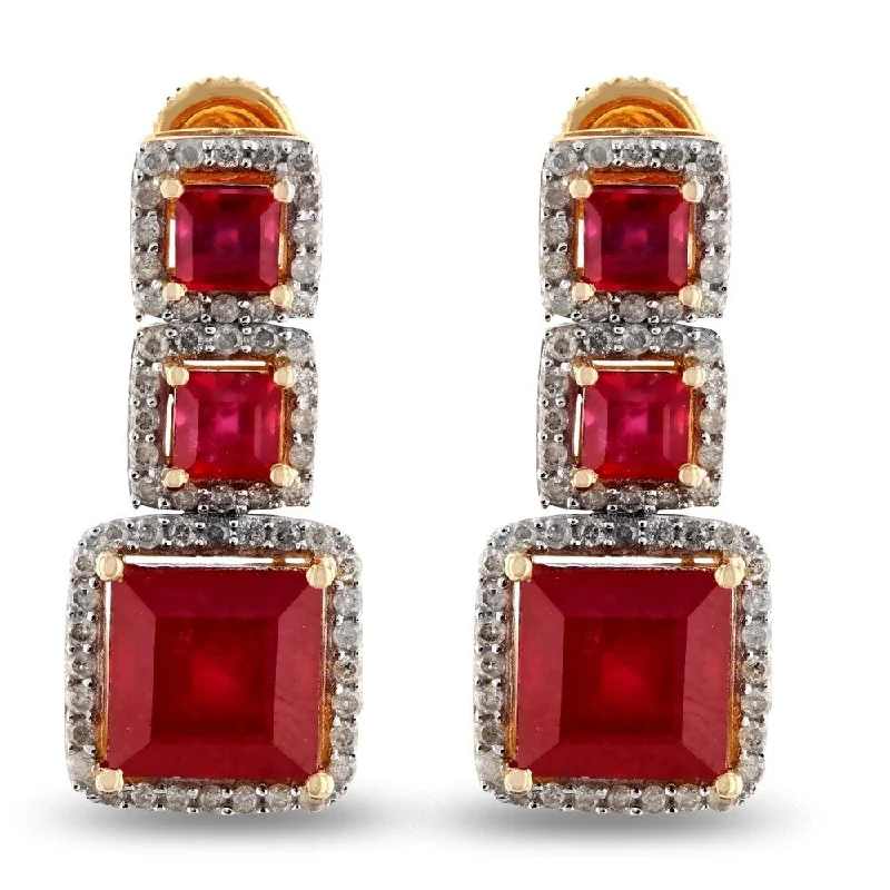 stretchable drop earrings-Auriya 14k Yellow Gold 10 5/8ct Ruby and 3/4ct TDW Diamond Earrings - White