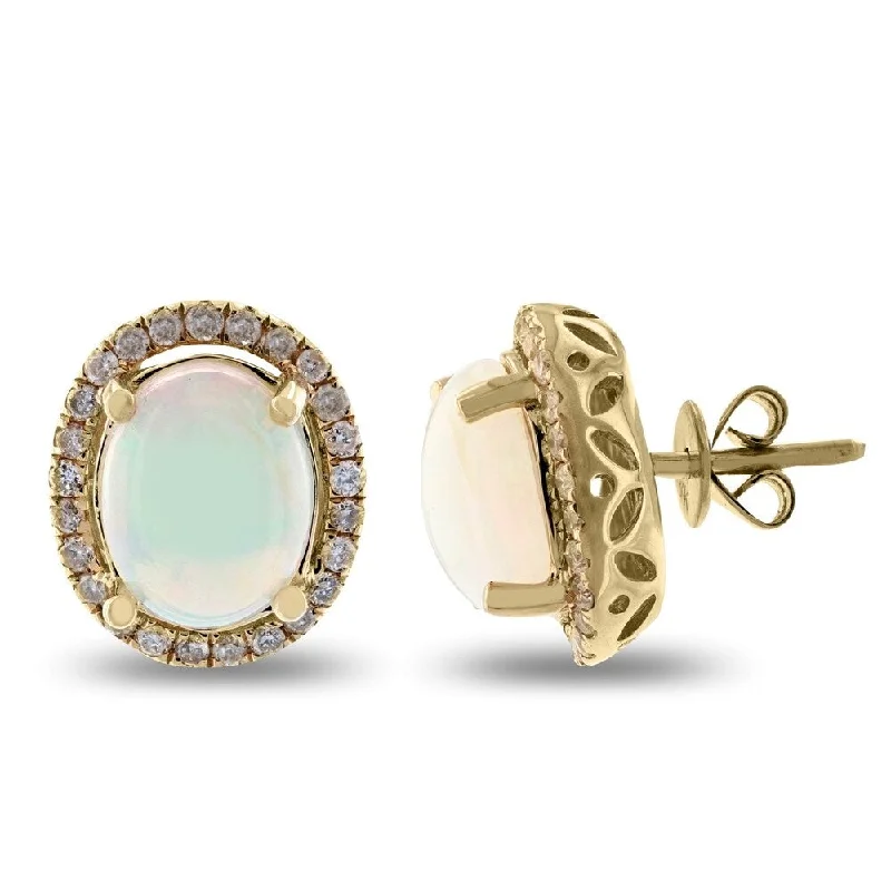 wave-shaped earrings-Auriya 14k Yellow Gold 2 3/8ct Opal and 3/8ct TDW Diamond Earrings - White