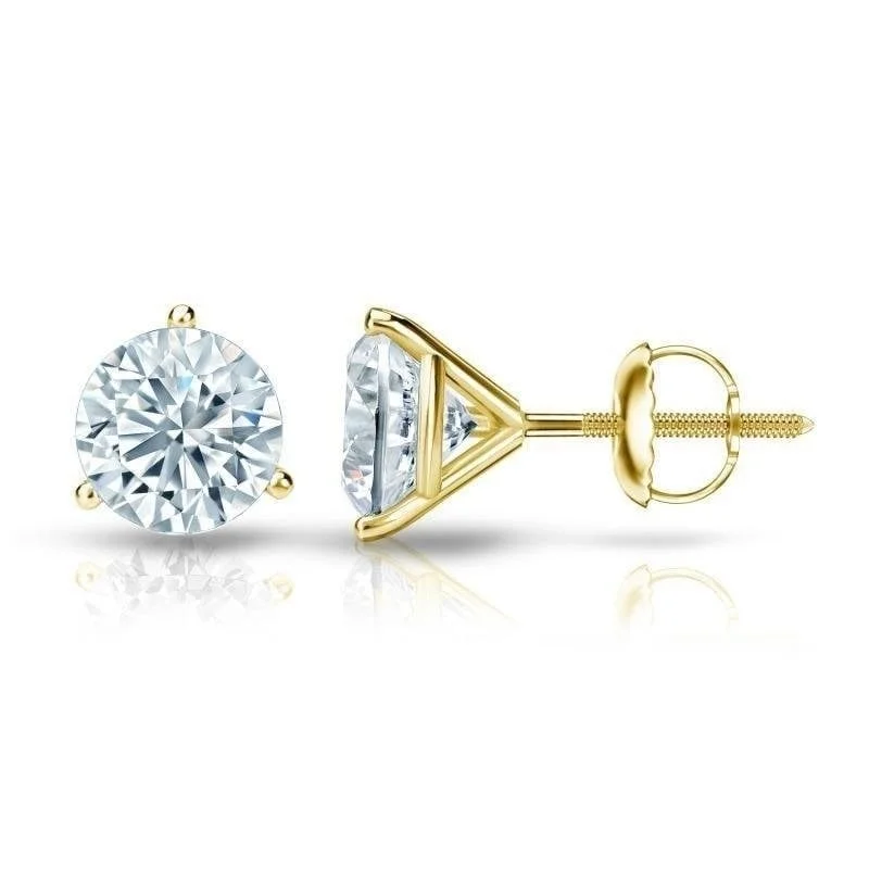 rugged silver earrings-Auriya 2ctw 3 Prong Martini Set Round Diamond Stud Earrings 18kt Gold GIA Certified