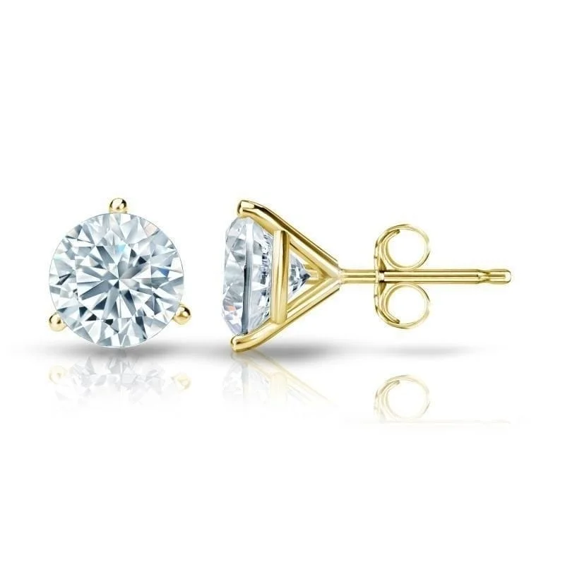 rugged sapphire earrings-Auriya 3 3/4ctw 3 Prong Martini Set Round Diamond Stud Earrings 18kt Gold Certified