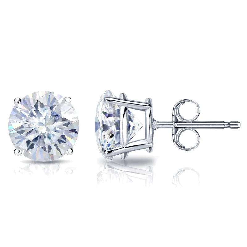 steel drop earrings-Auriya 3ct TW Round Moissanite Stud Earrings Platinum - 7.4 mm