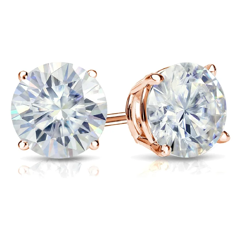 coral reef earrings-Auriya 4ctw Round Moissanite Stud Earrings 14k Gold 4-Prong Basket - 8.2 mm