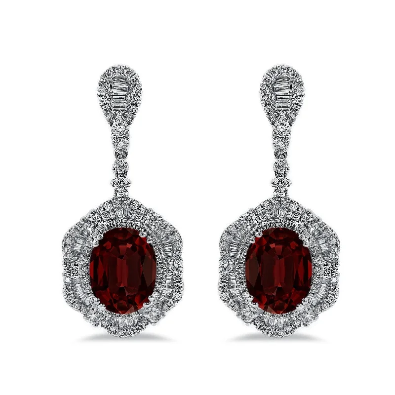 wave gemstone earrings-Auriya 5 5/8ct Fancy Oval-cut Garnet Halo Diamond Drop Earrings 3 1/8ctw 18k Gold