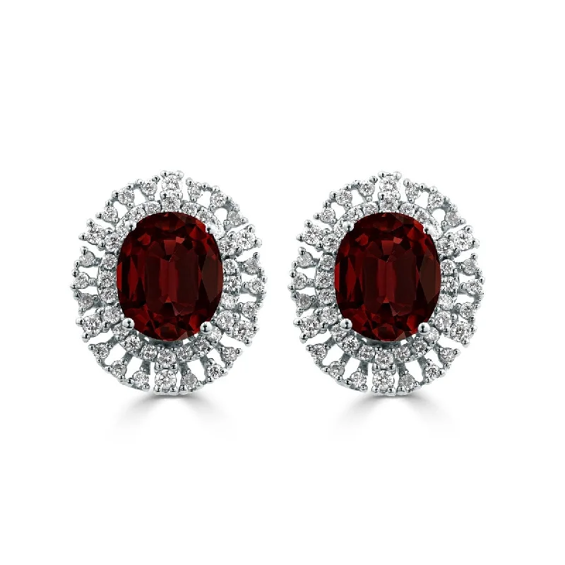 overlap hoop earrings-Auriya 5 5/8ct Fancy Oval-cut Garnet Halo Diamond Earrings 1 1/10cttw 18K Gold