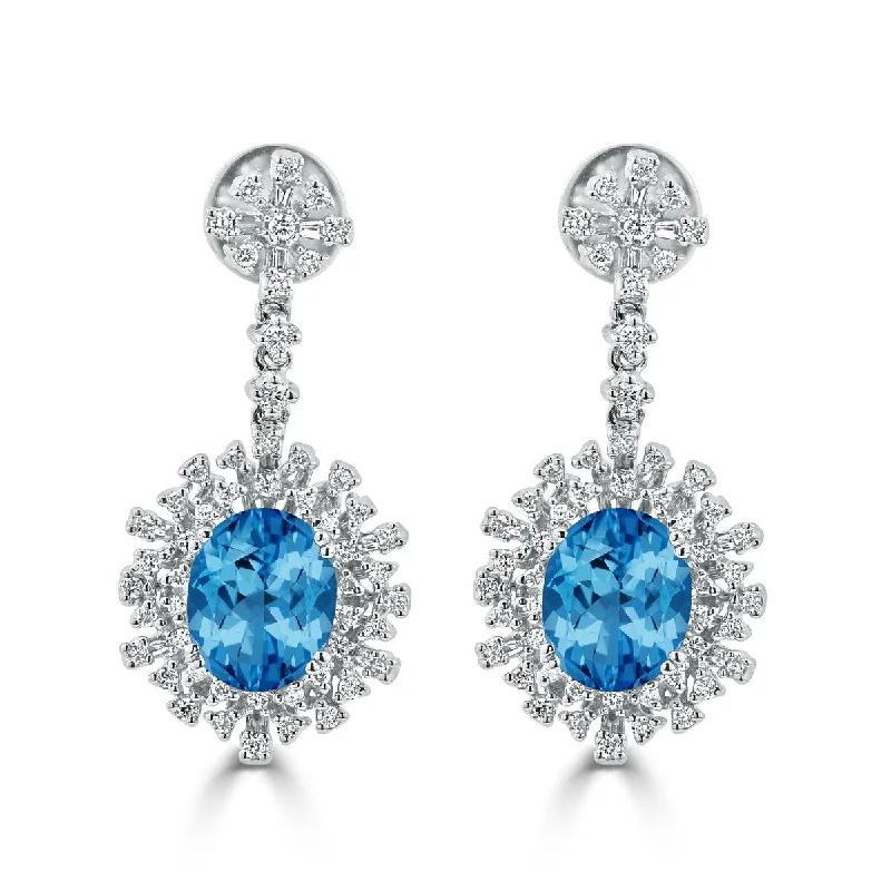 stretchable hoop earrings-Auriya 6 3/8ct Fancy Oval-cut Topaz Halo Diamond Drop Earrings 1 1/3ctw 18k Gold