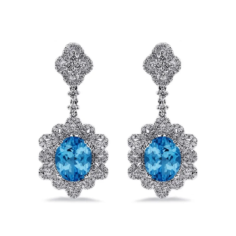 carved love earrings-Auriya 6 3/8ct Fancy Oval-cut Topaz Halo Diamond Drop Earrings 1 1/4ctw 18k Gold