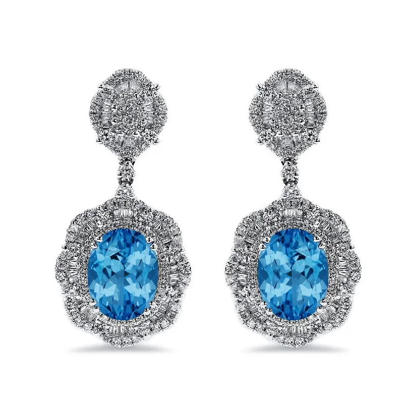 stretchable stud earrings-Auriya 6 3/8ct Fancy Oval-cut Topaz Halo Diamond Drop Earrings 2 5/8ctw 18k Gold