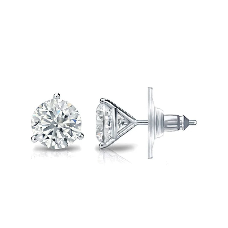 carved silver earrings-Auriya GIA Certified 14k White Gold 3-Prong Martini 1.70 ct. TDW Secure Lock Back Round